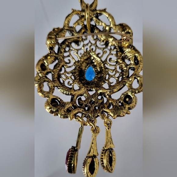 Vintage Style Goldtone Multicolor Gemstone Brooch/Pendant - Picture 2 of 2